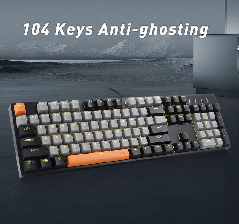 E-YOOSO Z-14 Wired Mechanical Gaming Keyboard 104 Key, Red Switch Full-Size Computer Keyboards, Solid Yellow Backlit Mechanical Keyboard for PC Gamer, Black - Image 4